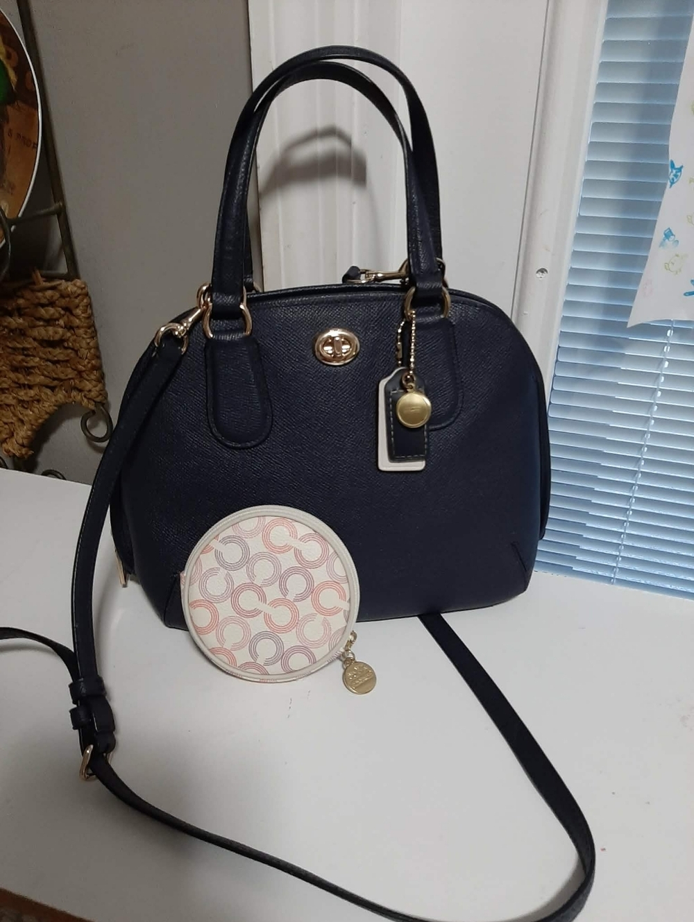 COACH 2015 Navy "Prince Street" Dome Satchel & Waverly OP-Art ID/Coin Round
